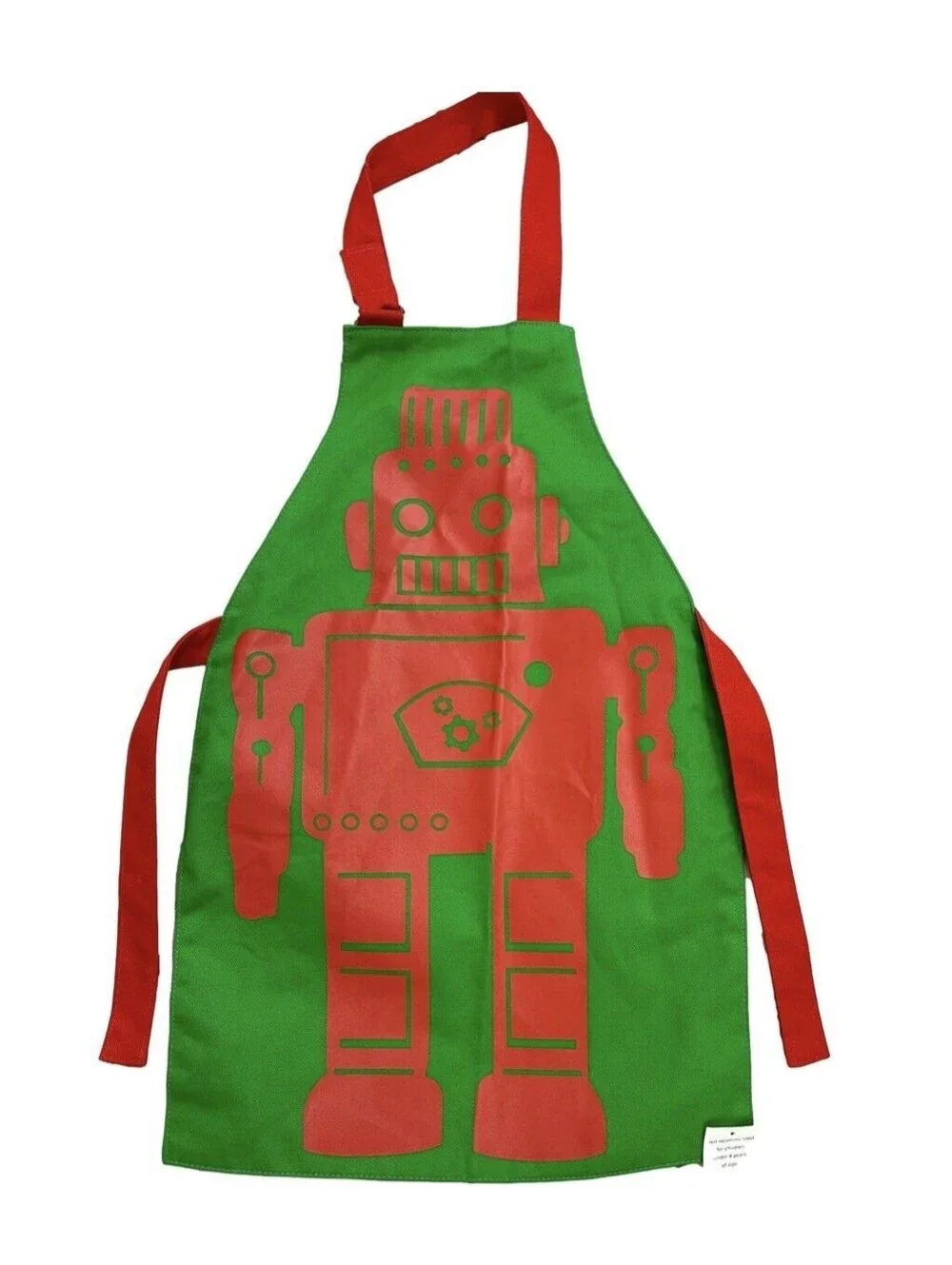 Old Navy Green & Red Retro Cotton Canvas Robot Apron Youth OS VTG Rare Find New!